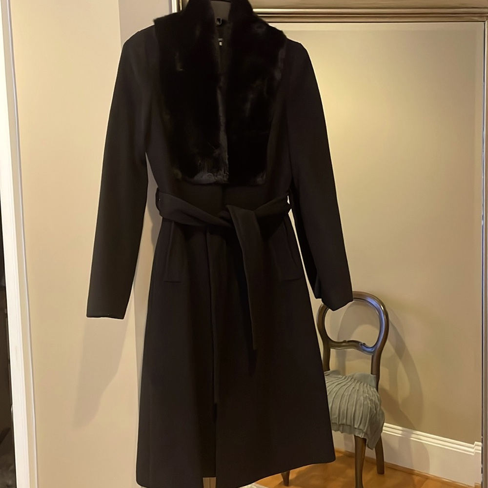 Black faux fur collar coat